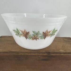 Mixing Bowl Vintage 9" Federal White Maple Leaf Pattern Heat Proof Milk Glass